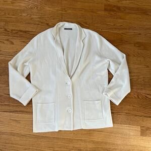 Alashan White Cashmere Cotton Blend Button Down Blazer Cardigan - XL